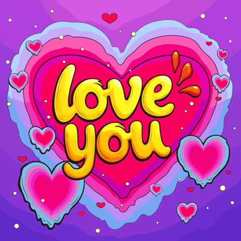 a colorful heart with the words love you written inside of it