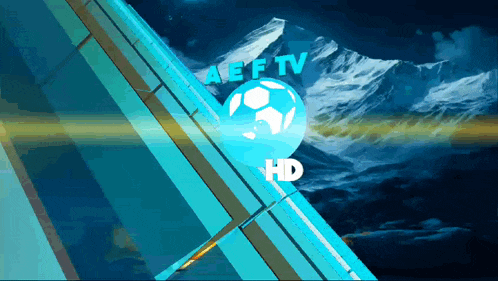 a blue background with a soccer ball and the words aep tv hd on it