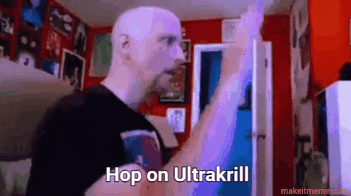 a man in a black shirt is saying hop on ultrakrill