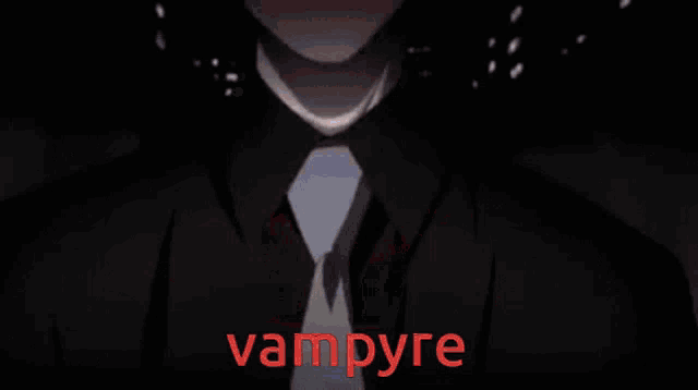 a close up of a vampire 's eye with the word vampire in red letters