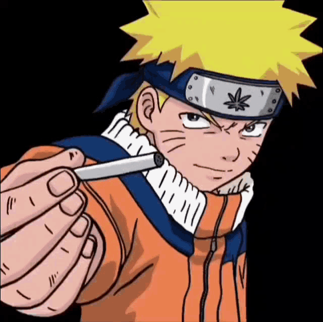 a cartoon of naruto smoking a cigarette with a marijuana symbol on his headband