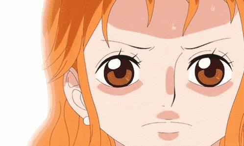 a close up of a cartoon character 's face with a tear running down her forehead