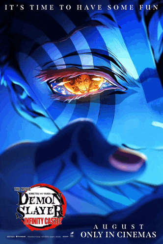 a poster for demon slayer infinity castle shows a close up of a person 's eye