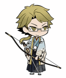 a boy with glasses is holding a bow and arrow