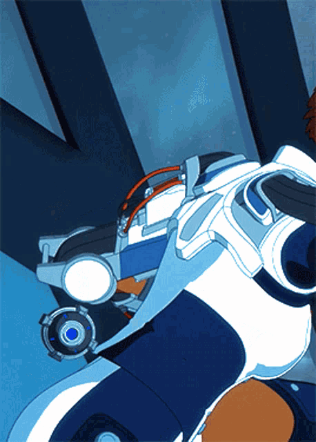 a cartoon character is wearing a helmet that has a circle on it