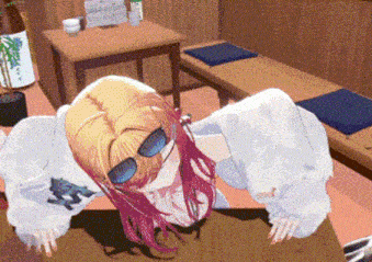 a girl with red hair is laying on a table