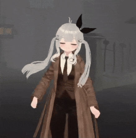 a girl with pigtails and a bow in her hair is wearing a trench coat and tie .