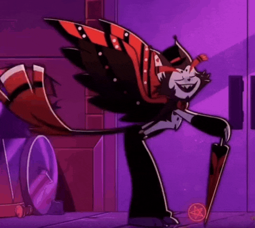 a cartoon character is holding an umbrella and dancing in a room .