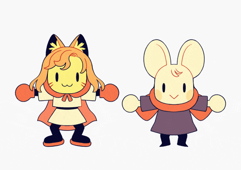 a fox and a rabbit are standing next to each other on a white background