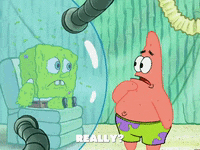 a cartoon of patrick star looking at spongebob in a glass dome