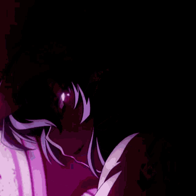 a close up of a cartoon character with purple eyes