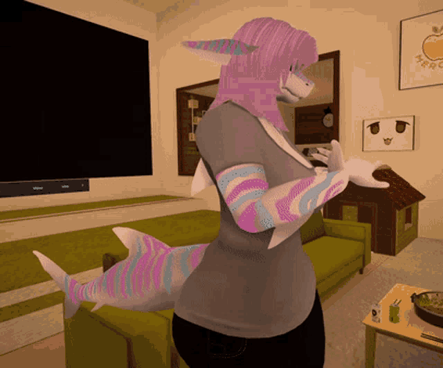 a computer generated image of a woman with a shark 's tail