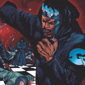 a cartoon of a man with a crown on his head fighting another man