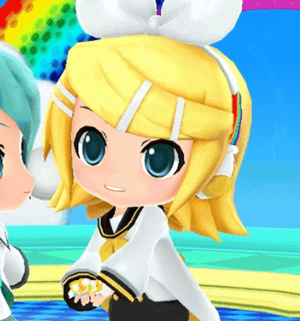 a cartoon character with a bow on her head