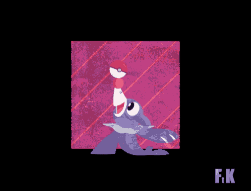 a cartoon drawing of a shark with a red nose and the letters f.k on the bottom