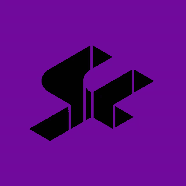 a black logo on a purple background that says sr
