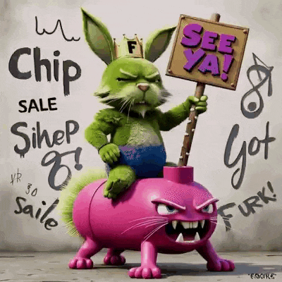 a cartoon bunny holding a sign that says see ya