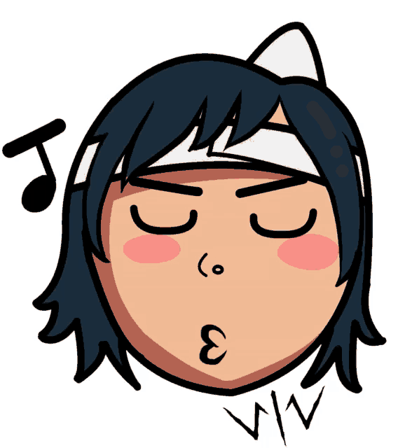 a cartoon drawing of a person with their eyes closed and a music note above their head
