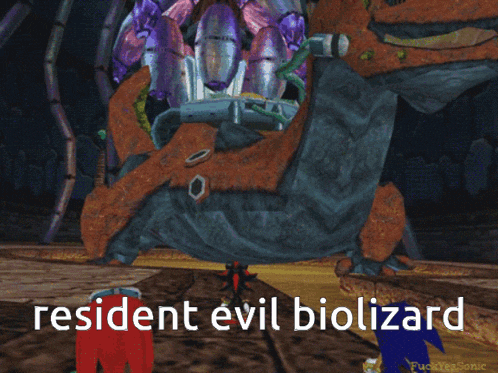 a video game scene with the words resident evil biolizard at the bottom