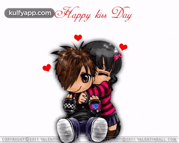 a happy kiss day greeting card with a boy and a girl