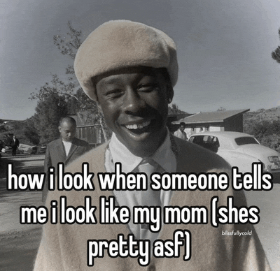 a black and white photo of a man with a caption that says how i look when someone tells me