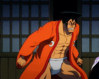 a cartoon character is wearing an orange robe and underwear with the letter c on it