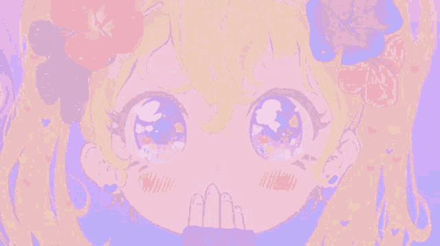 a drawing of a girl with a flower in her hair covering her mouth