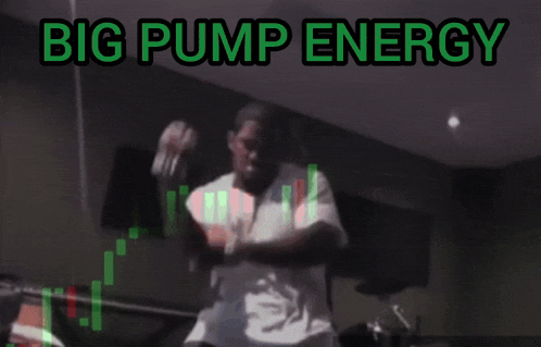 a blurred image of a man with the words big pump energy written above him