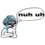 a cartoon character with a speech bubble that says nuh uh .