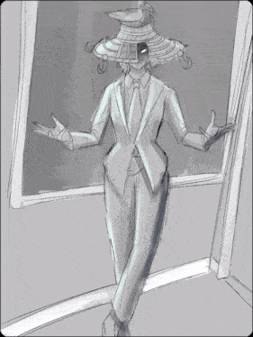a black and white drawing of a man in a suit