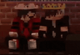 a couple of minecraft characters standing next to each other .