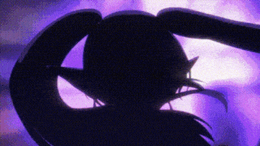 a purple background with a silhouette of a girl with long hair .