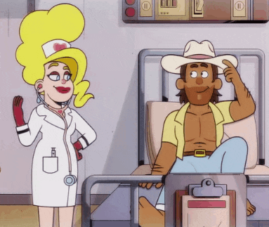 a man in a cowboy hat is sitting in a hospital bed next to a nurse