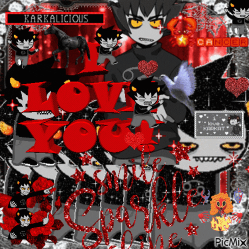 a collage of cartoon characters with the words love you in red letters