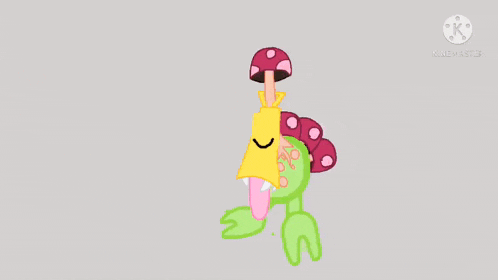a cartoon character with a mushroom on its head and a frog .
