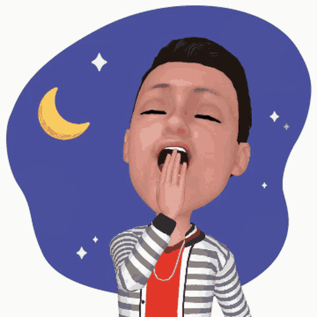 a cartoon of a man yawning with a crescent moon behind him