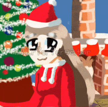 a drawing of a girl wearing a santa hat and a red sweater