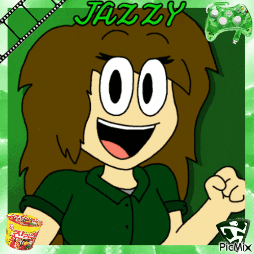 a cartoon of a girl with the name jazzy on it
