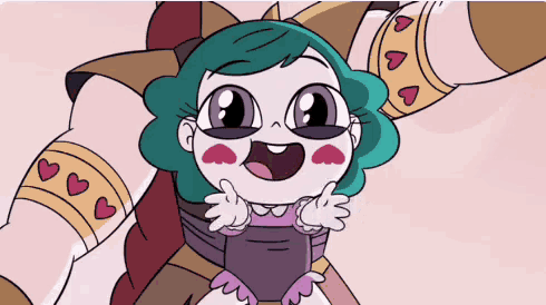 a cartoon drawing of a little girl with purple hair