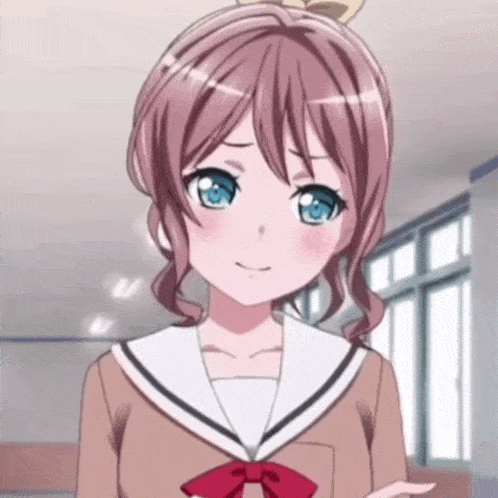 a girl with pink hair and blue eyes wearing a school uniform