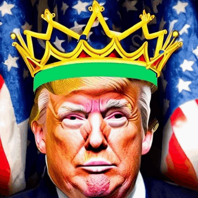 donald trump wearing a green and gold crown