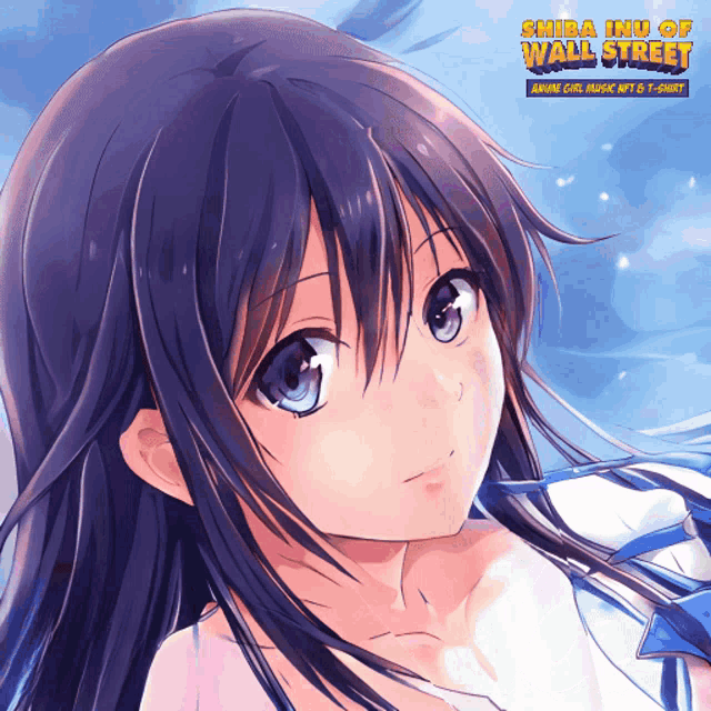 a poster for shiba inu of wall street shows a girl with blue eyes