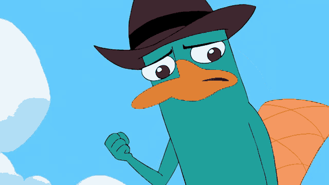 perry the platypus is wearing a cowboy hat and giving a fist bump