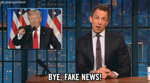 Bye, Fake News! GIF - Seth Meyers Late Night Seth Late Night With Seth Meyers GIFs