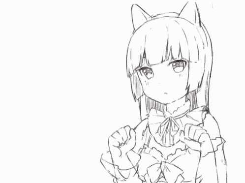 black and white drawing of a girl with cat ears