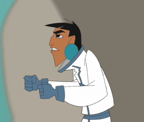a cartoon of a man wearing a white jacket