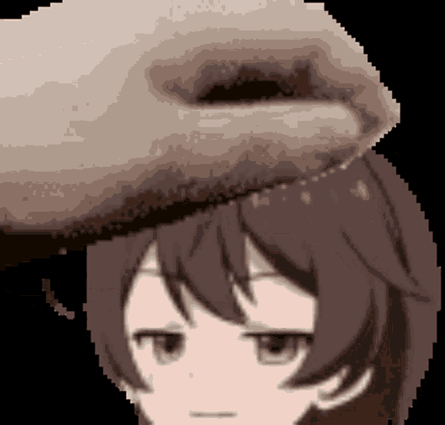 a pixel art of a person 's head with a hand on it