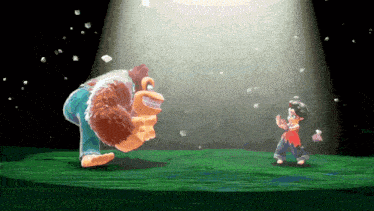 a video game scene with a monkey and a girl fighting each other