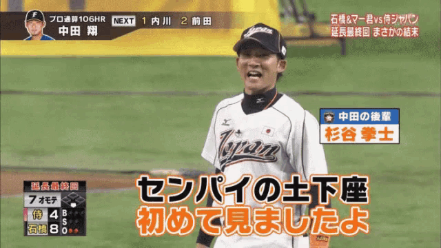 a baseball player wearing a jersey that says japan