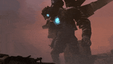 a robot with a blue light coming out of it 's chest